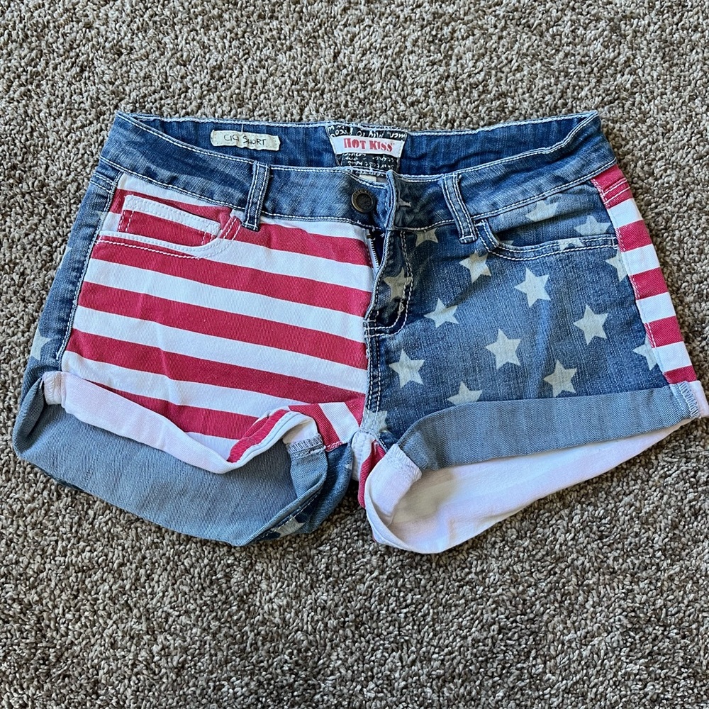 Flag Jean shorts.